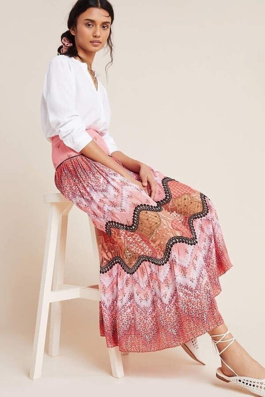 Anthropologie x Bhanuni Jyoti Size 0 Haylie Lace Maxi Skirt Pink Floral Print - Picture 1 of 12